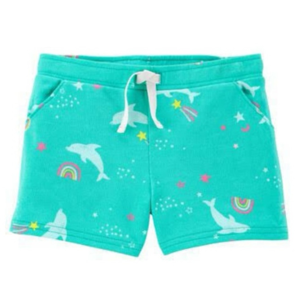 Carter's Teal Dolphin & Rainbow Knit Toddler Shorts
